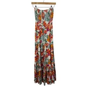 NWT Abel The Label Fruit Print Maxi‎ Dress Small Smocked Tiered Tropical Resort